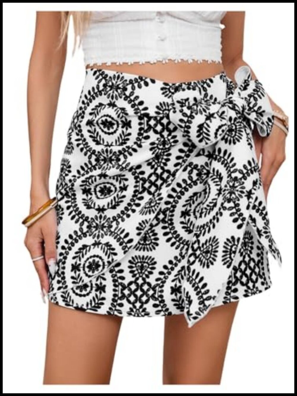 Womens Boho Wrap Skirt Floral Print High Waisted Mini Skirt Knot Side Summer